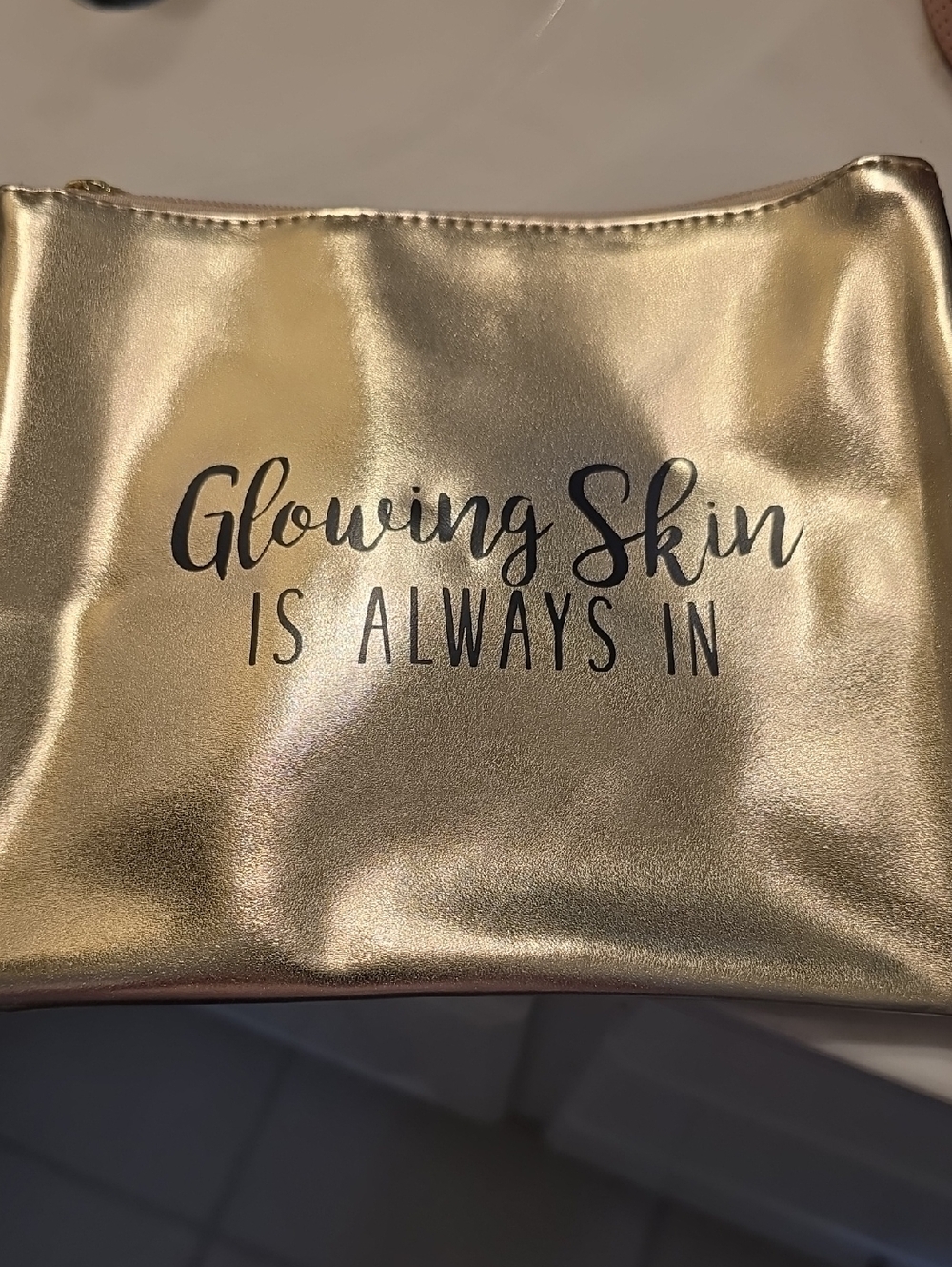 Gold Metallic Cosmetic Pouch - "Glowing Skin Is Always In"